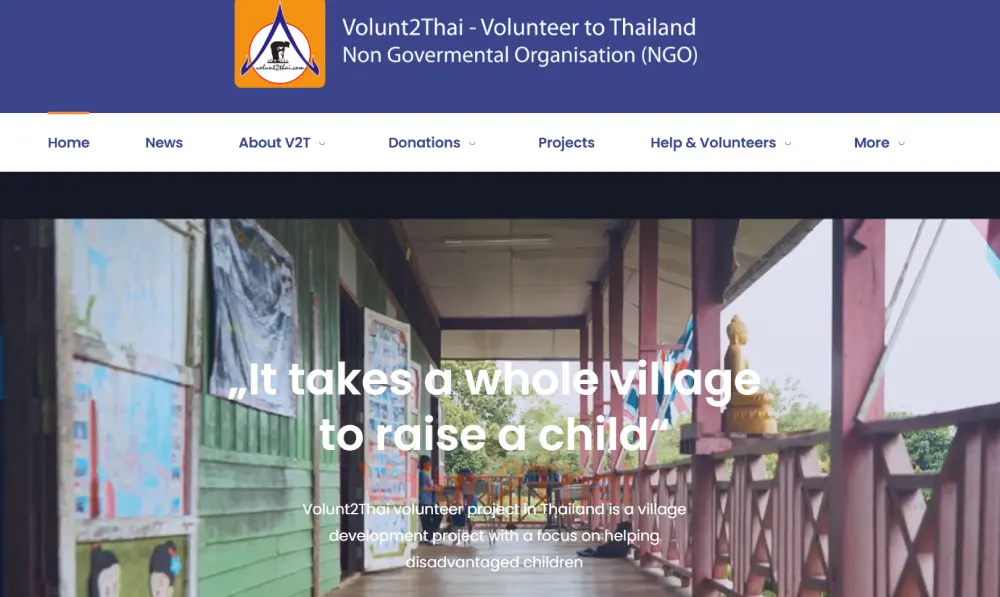Skärmdump för Volunt2Thai volontärmöjlighet i nordöstra thailand.